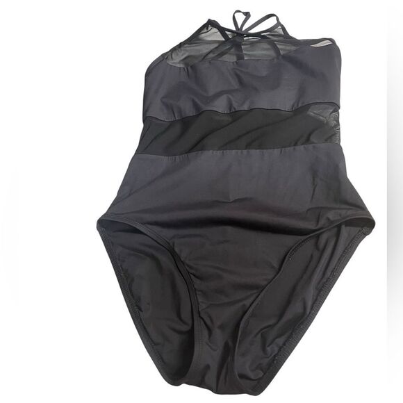La Blanca Elegant Black Swimwear Mid open mesh panel Sz 10 - Picture 1 of 3